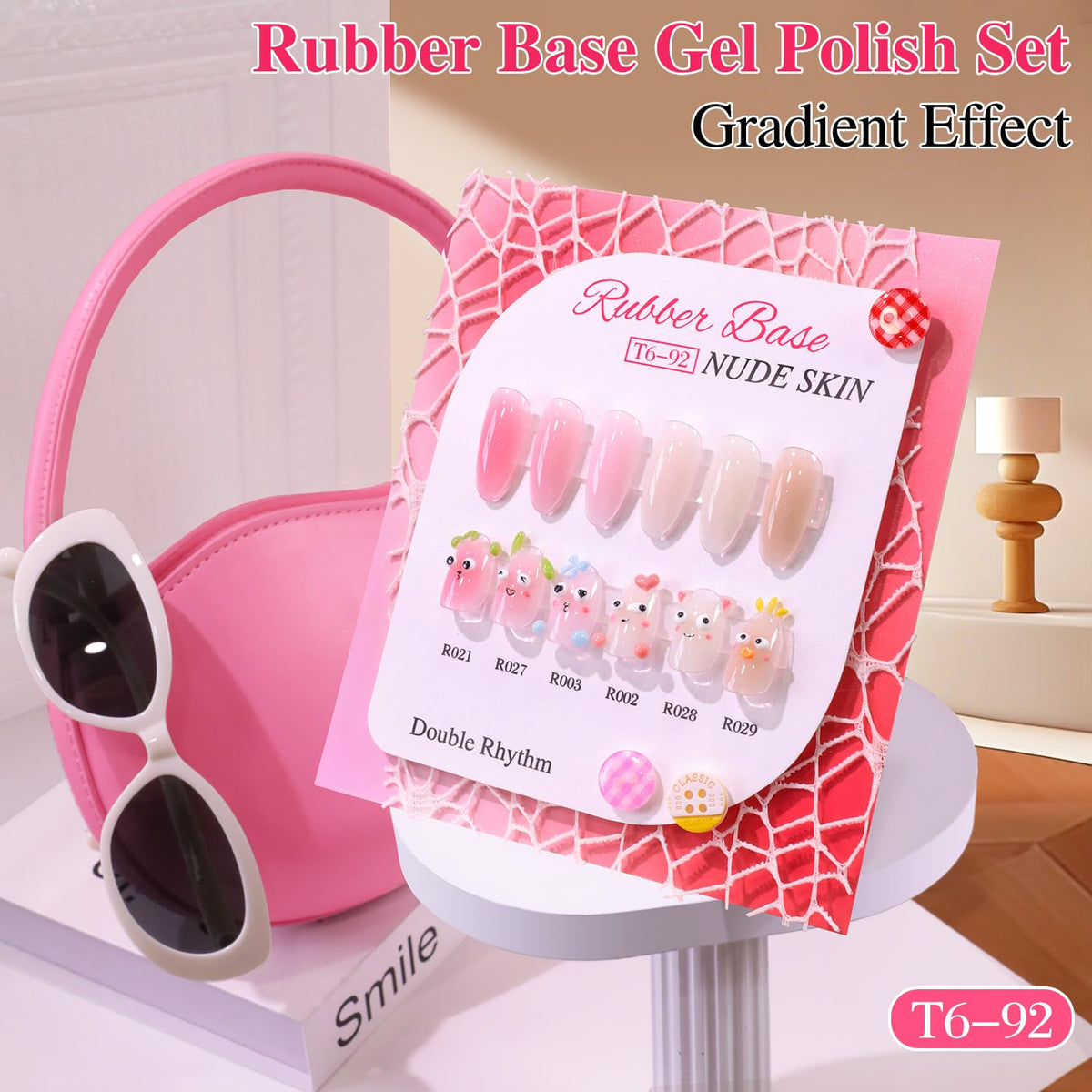 Rubber Base Gel Polish Set Nail Strengthener Builder Gel 6 x 15 mL