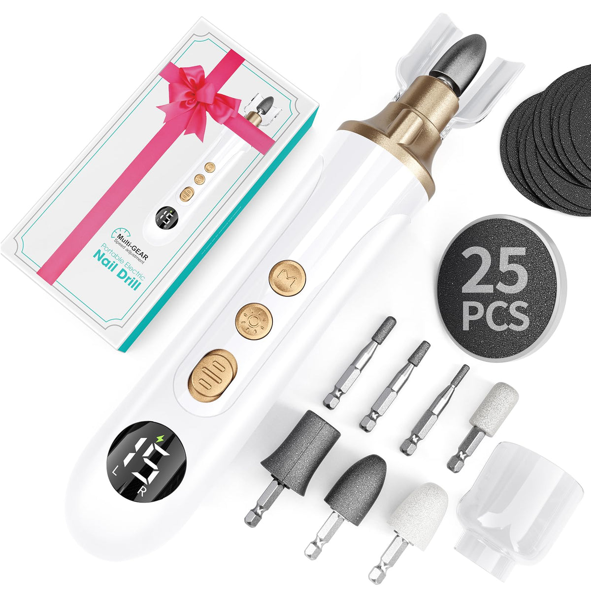 Cordless Electric Nail Drill and File for Manicure, Pedicure, Acrylic and Gel Nails