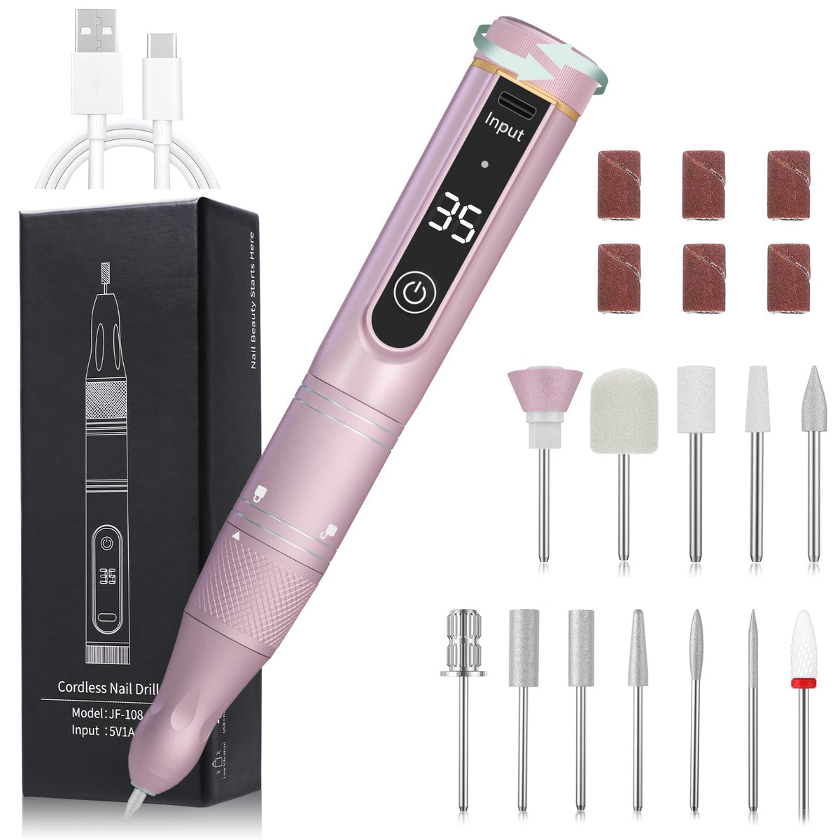Meremit Cordless Nail Drill 35000 RPM Rechargeable E-File