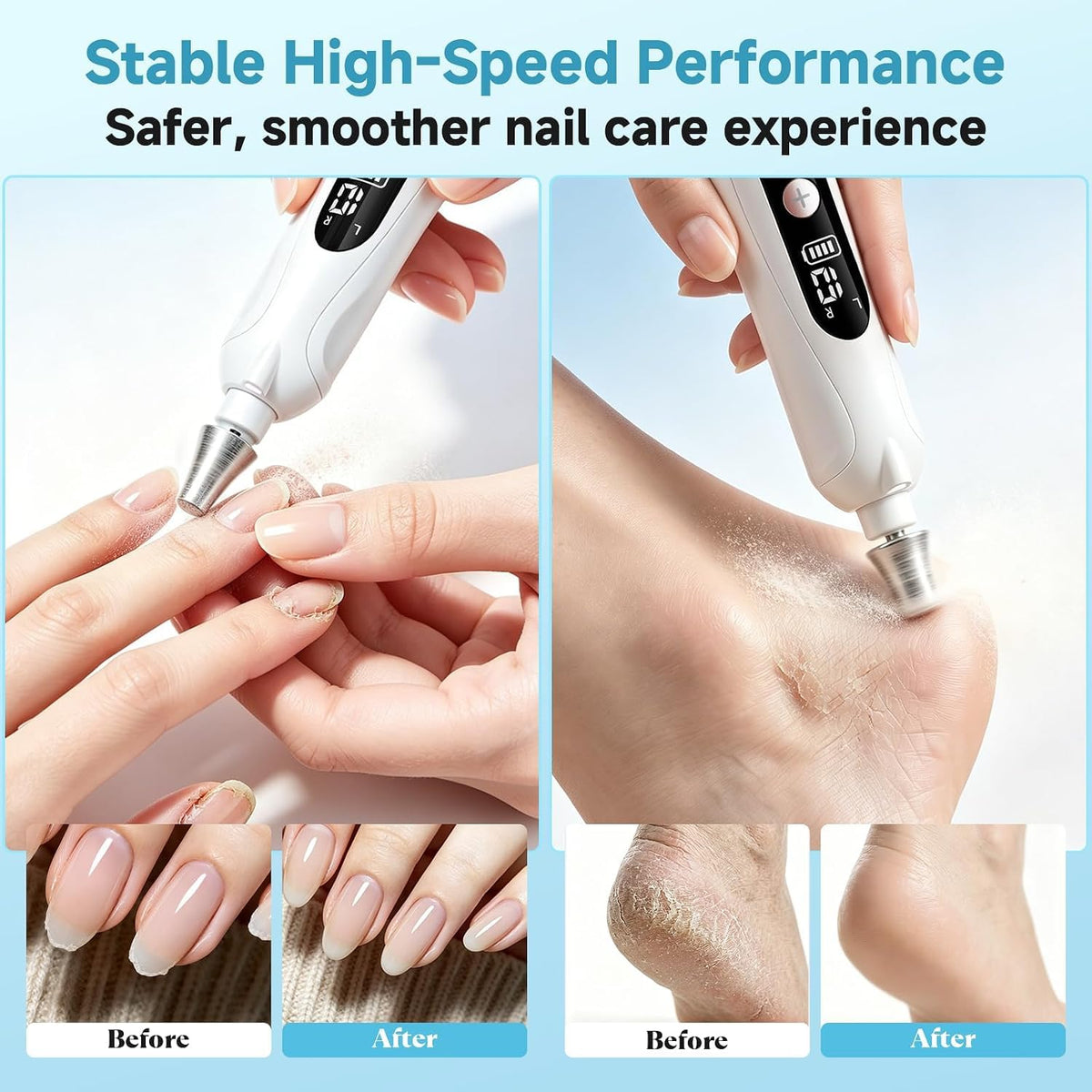 HSKAI Electric Nail File for Manicure & Pedicure with LCD Display and Lamp