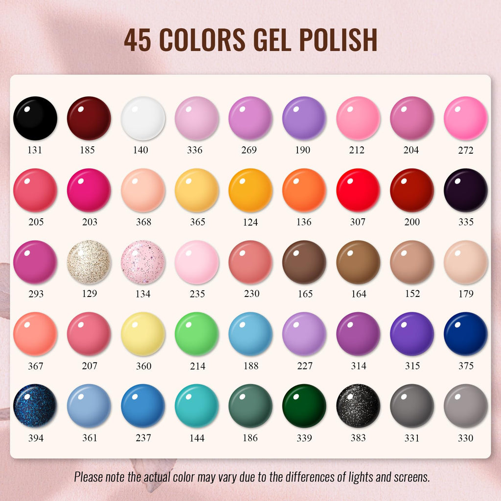 PHOENIXY Gel Nail Polish Kit with UV LED Lamp, 45 Colors and Top Coats