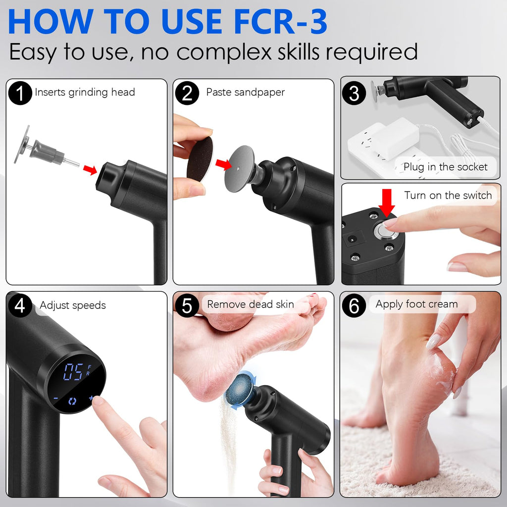 Electric Foot Callus Remover with 10 Adjustable Speeds and 4 Grinding Heads