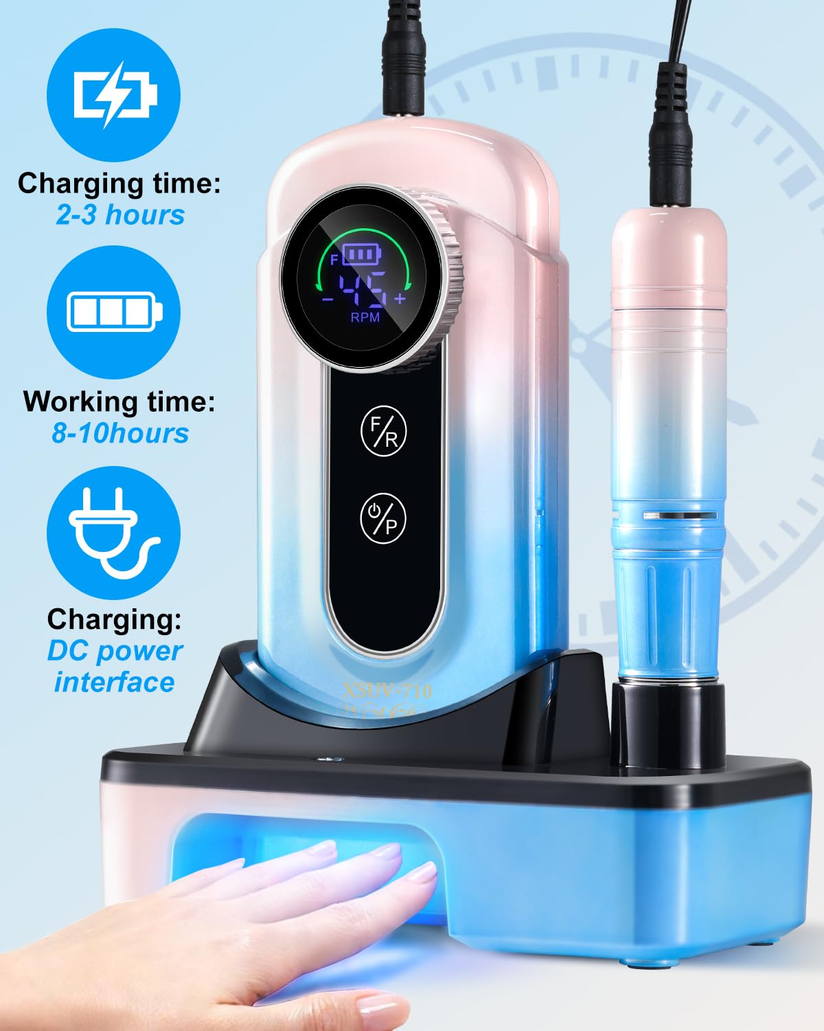 Electric Nail Drill Kit with UV LED Lamp, Cordless Rechargeable E-File