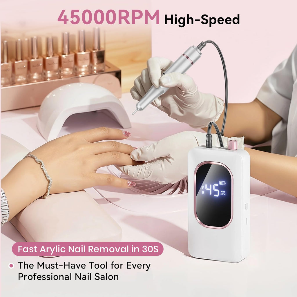 Hoxida Professional Electric Nail Drill 45000RPM Rechargeable Nail File Kit