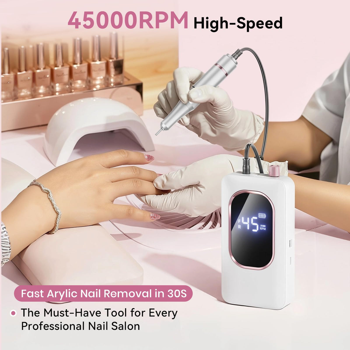 Hoxida Professional Electric Nail Drill 45000RPM Rechargeable Nail File Kit