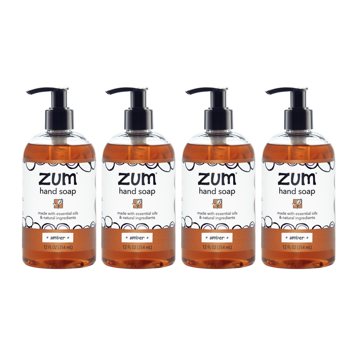 Zum Indigo Wild Amber Hand Soap Natural Liquid Soap 12 oz 4 Pack