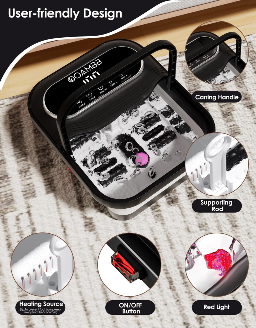 OOAMBB Collapsible Foot Spa with Heat, Bubbles, Massage Rollers and Touch Screen