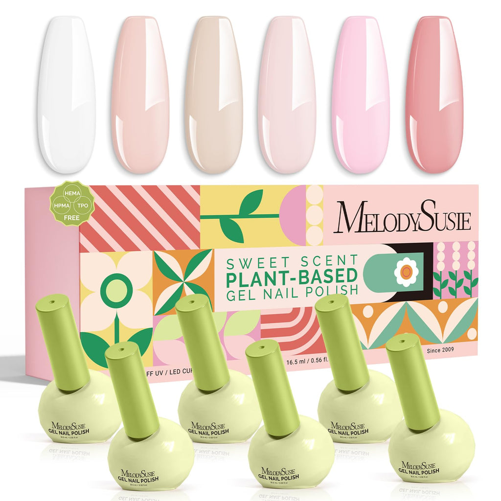 MelodySusie TPO & HEMA-Free Plant-Based Gel Nail Polish Set, 6 Colors
