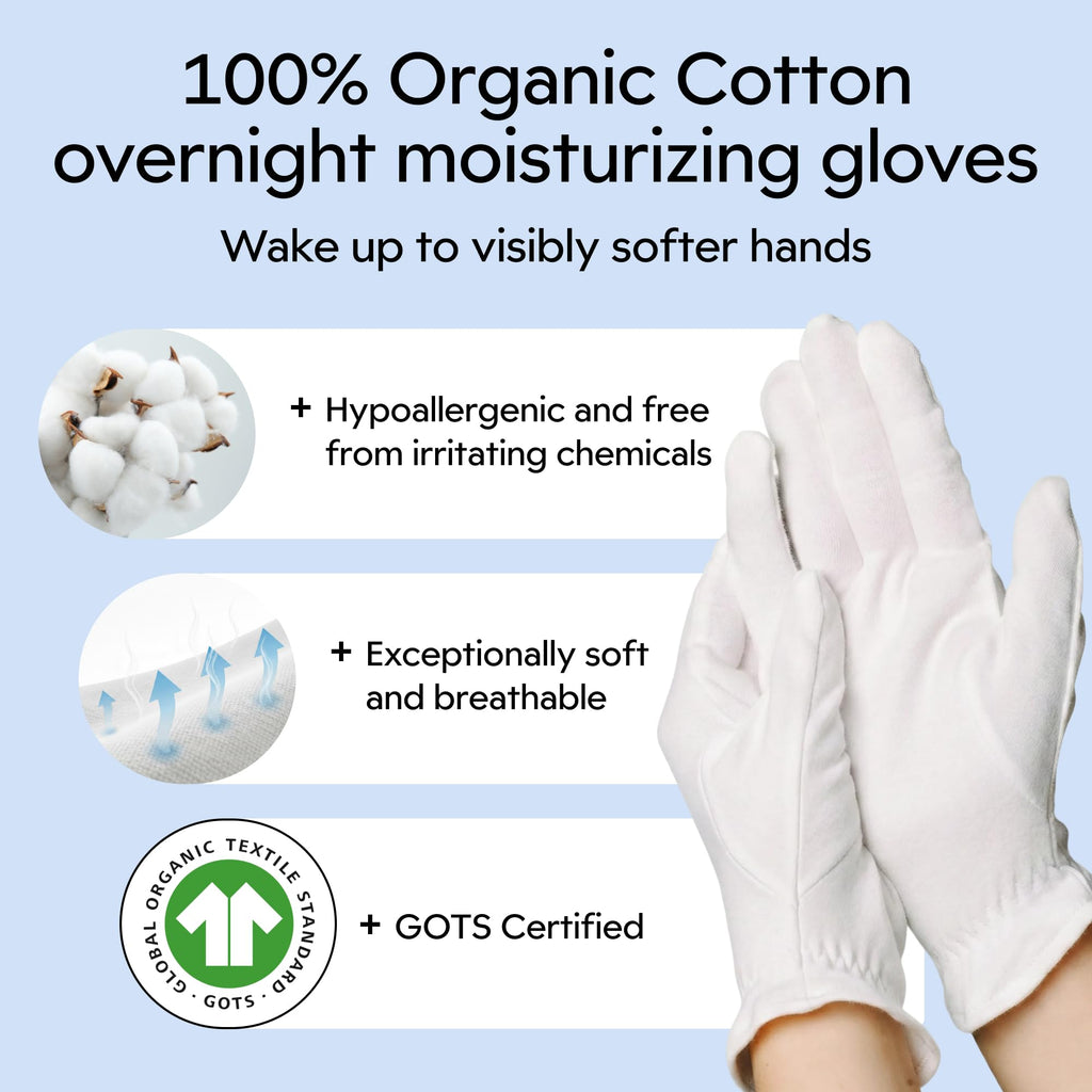 Clearbody Organics 100% Organic Cotton Sleeping Gloves for Dry Hands
