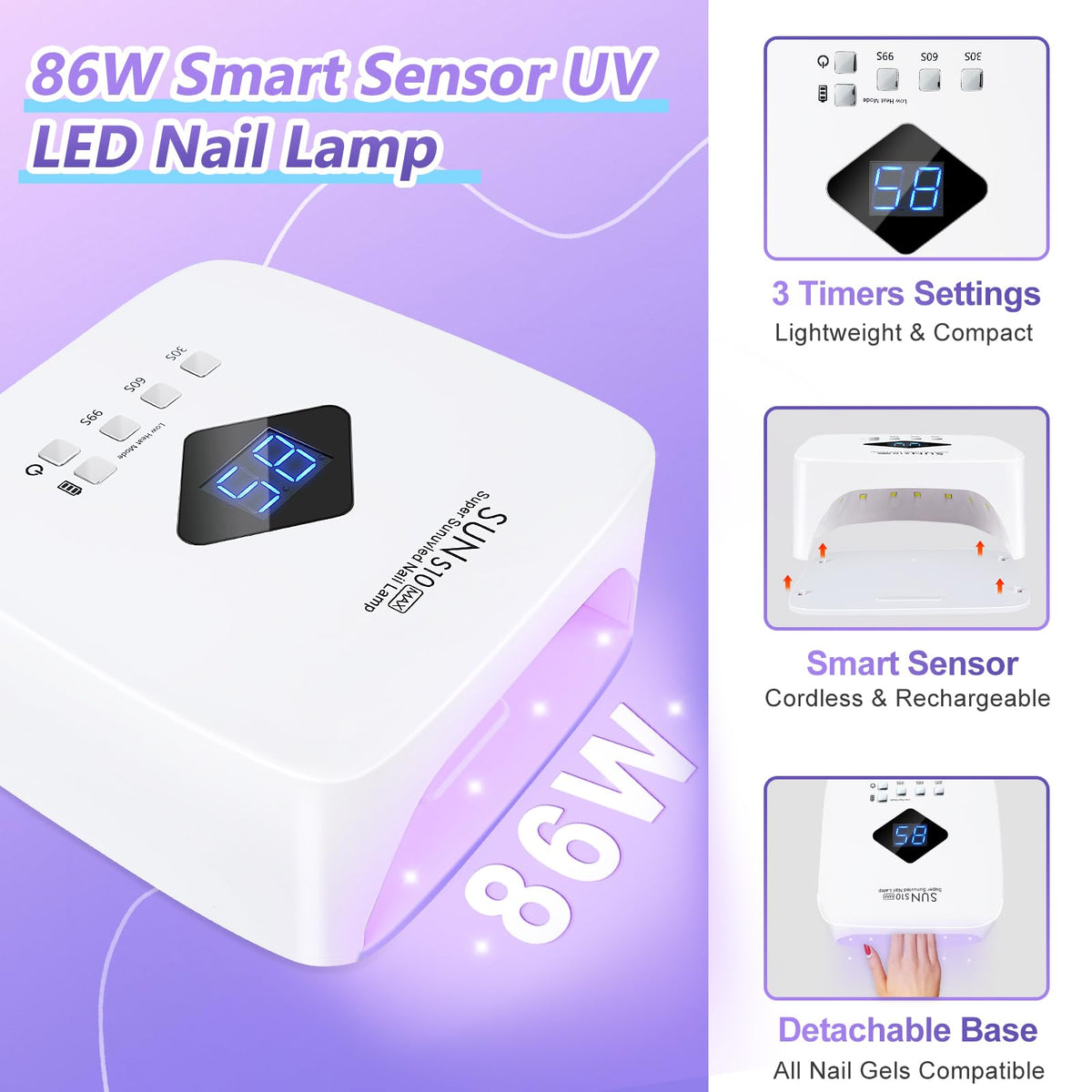 LKE Cordless Rechargeable UV LED Nail Lamp, 86W Gel Nail Dryer