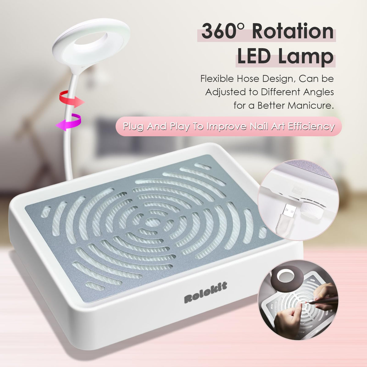 Nail Dust Collector with LED Lamp for Manicure