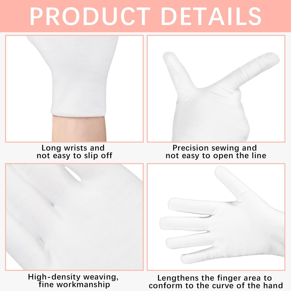 White Cotton Gloves for Dry Hands, Overnight Moisturizing & Inspection, 144 Pieces