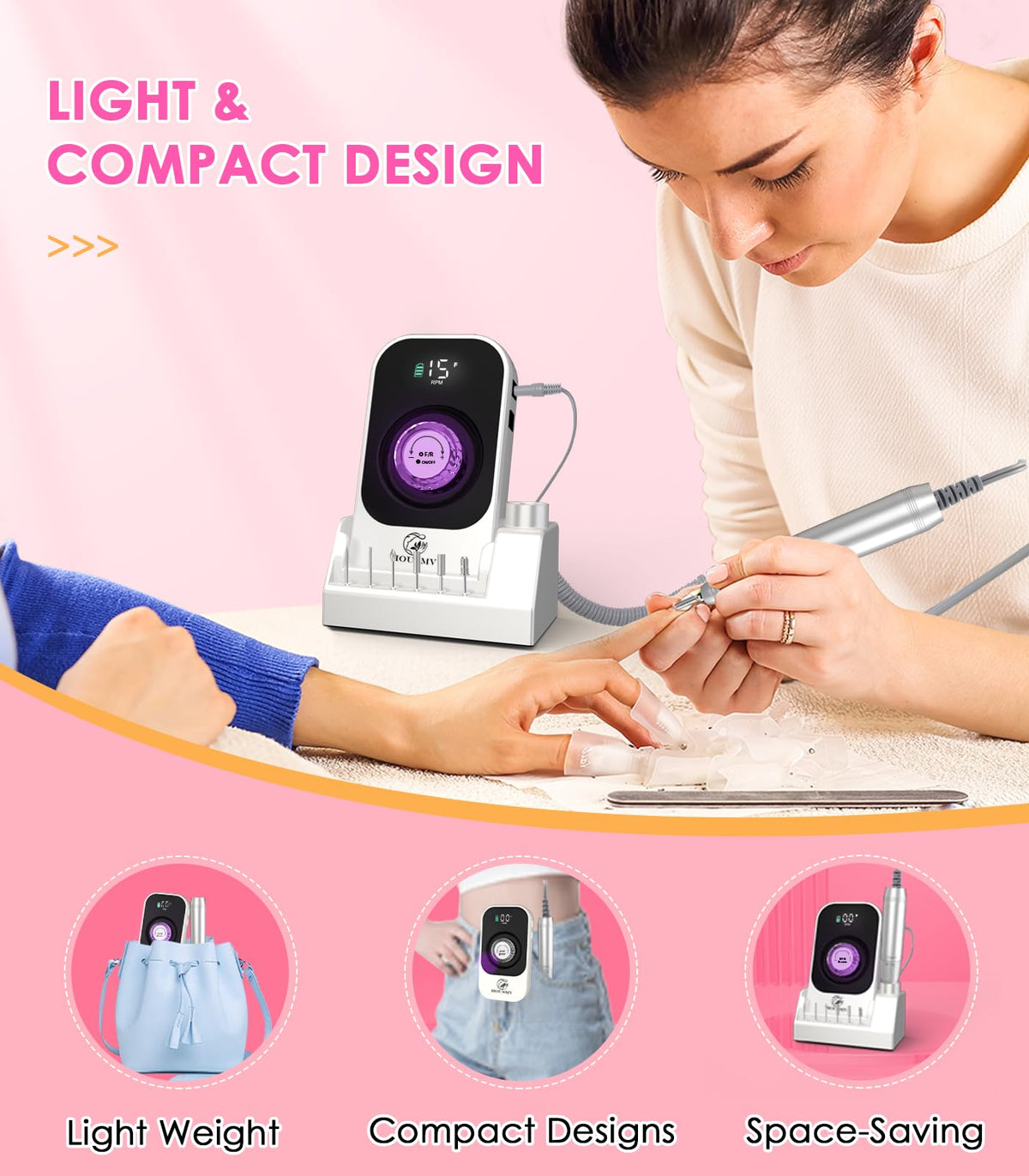 Portable Rechargeable Nail Drill Machine, 40,000 RPM Electric E-File Kit