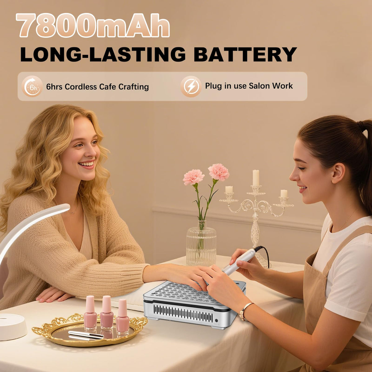 Nail Dust Collector, Cordless 1000Pa Suction with 10 Speed Levels