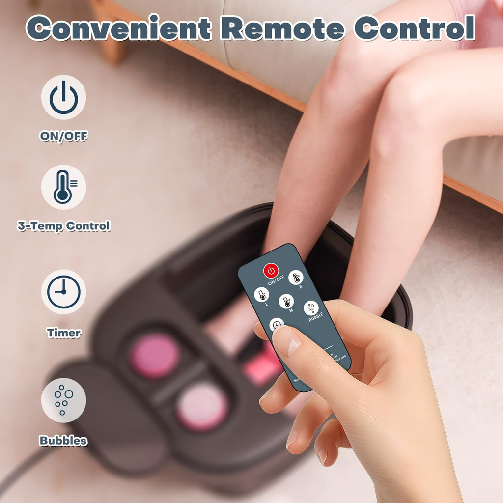 Collapsible Foot Bath Spa with Heat, Bubbles, Remote Control & Pedicure Attachments