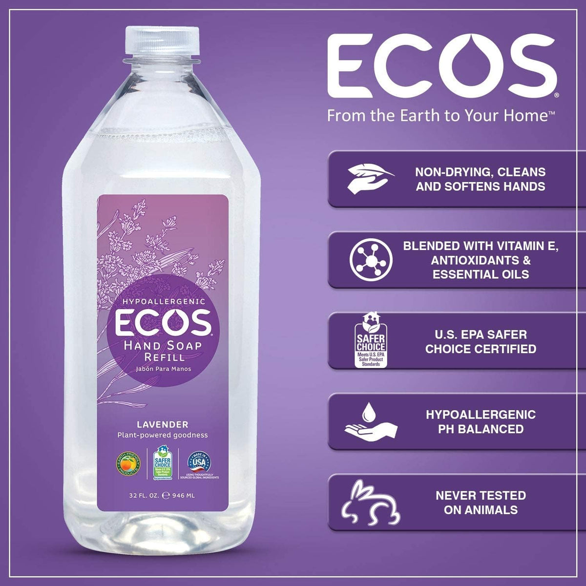Earth Friendly Products Lavender Hand Soap Refill, 2 Pack, 32 oz Each