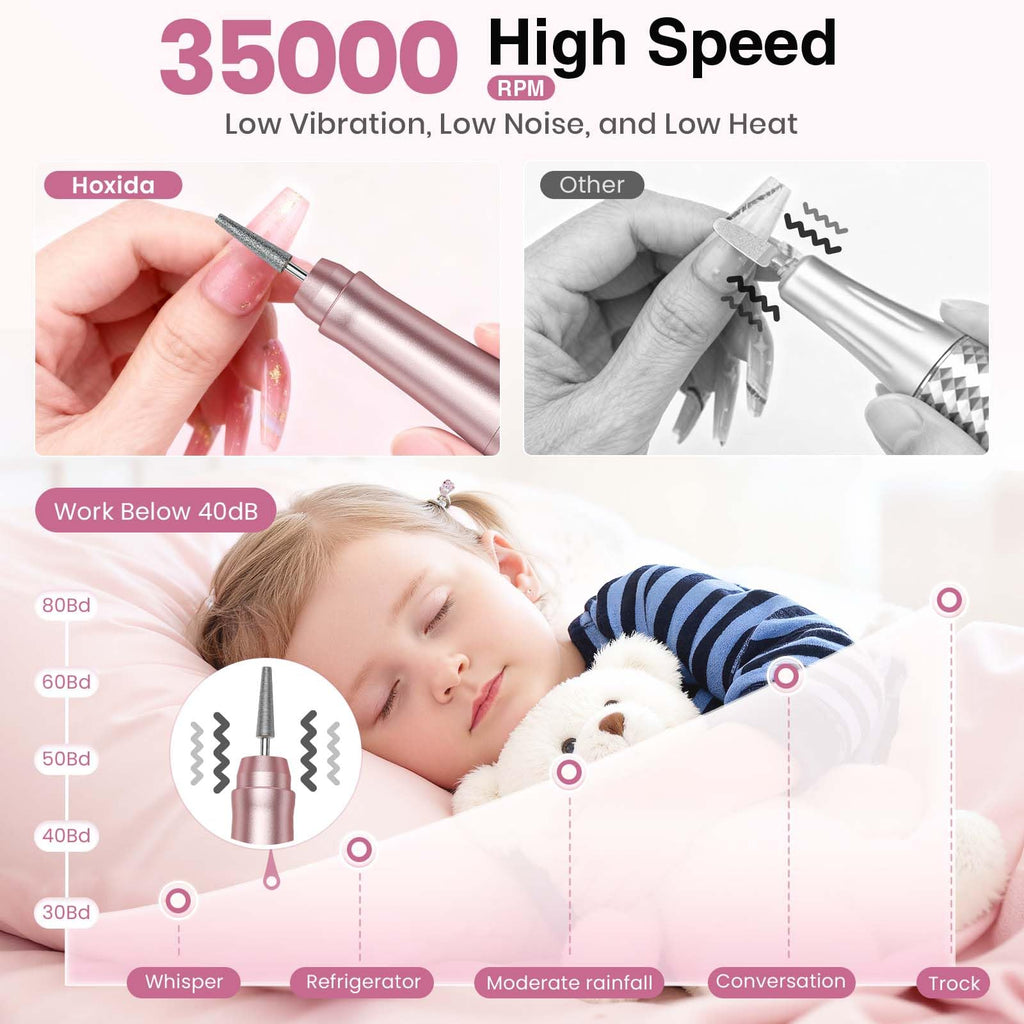 Hoxida Cordless Electric Nail Drill Kit, 35000RPM Rechargeable Nail File