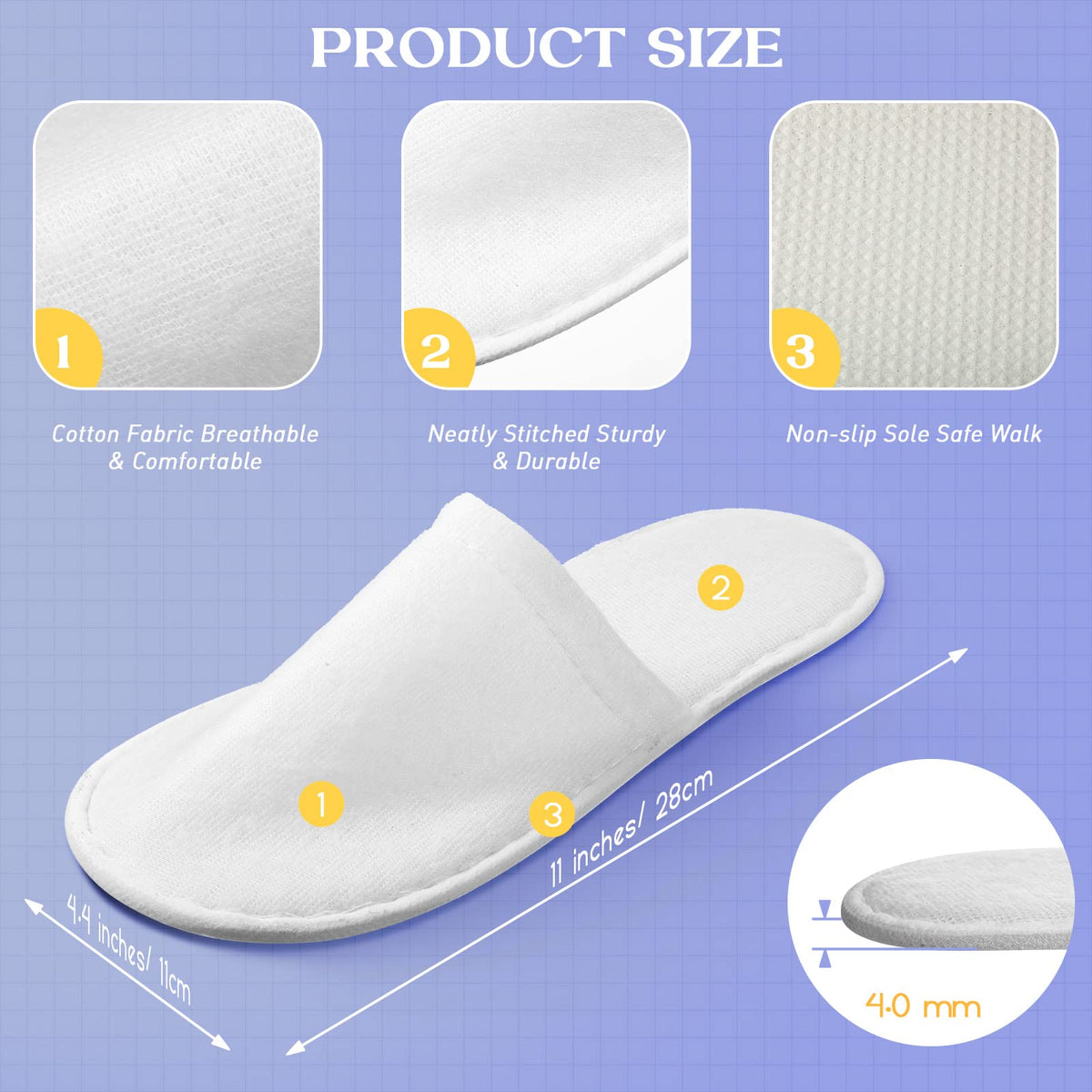 Jecery 40 Pairs Disposable House Slippers, White Closed Toe