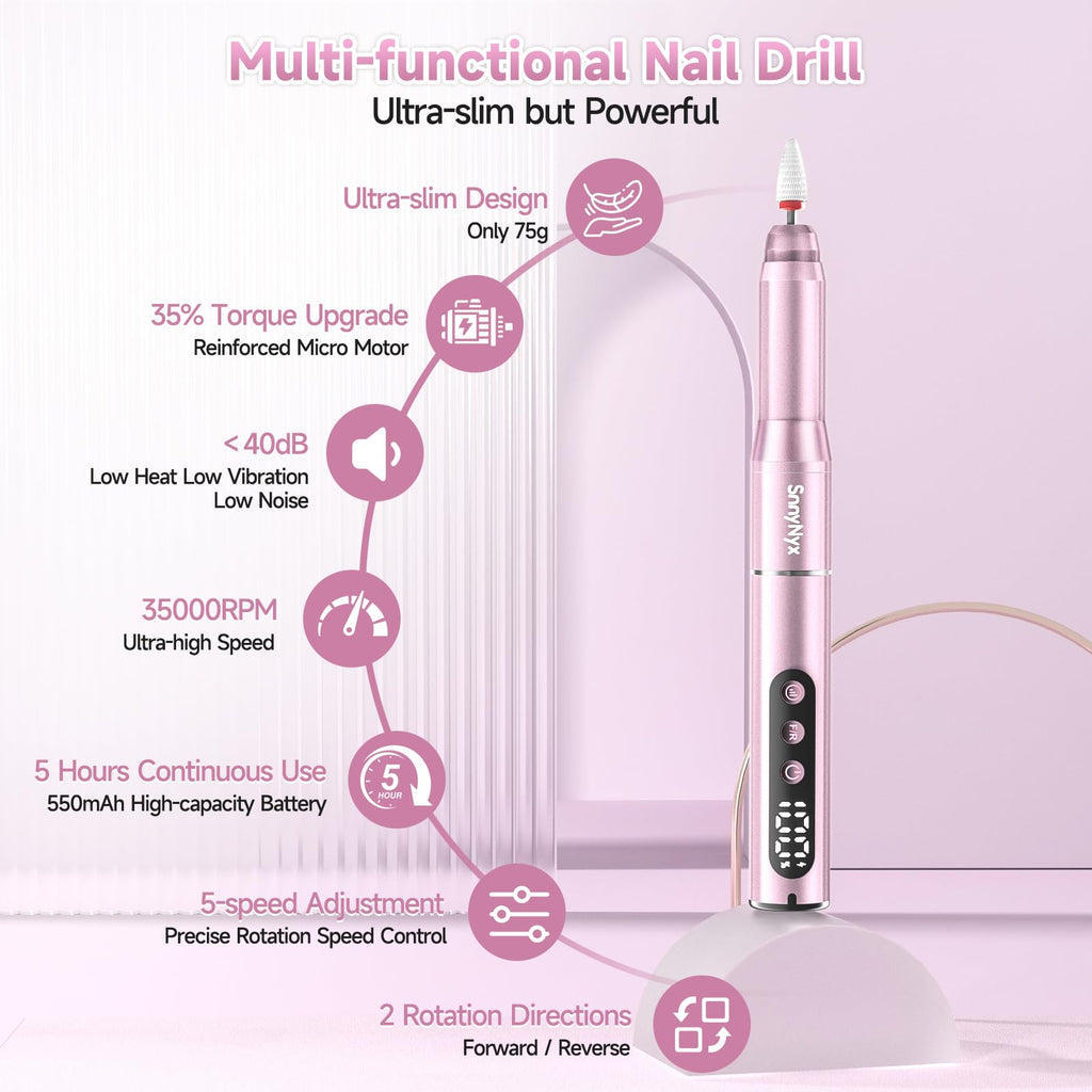 Cordless Electric Nail Drill 35000 RPM with LCD Display