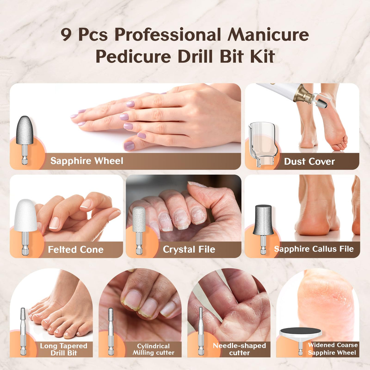 Cordless Electric Nail Drill and File for Manicure, Pedicure, Acrylic and Gel Nails
