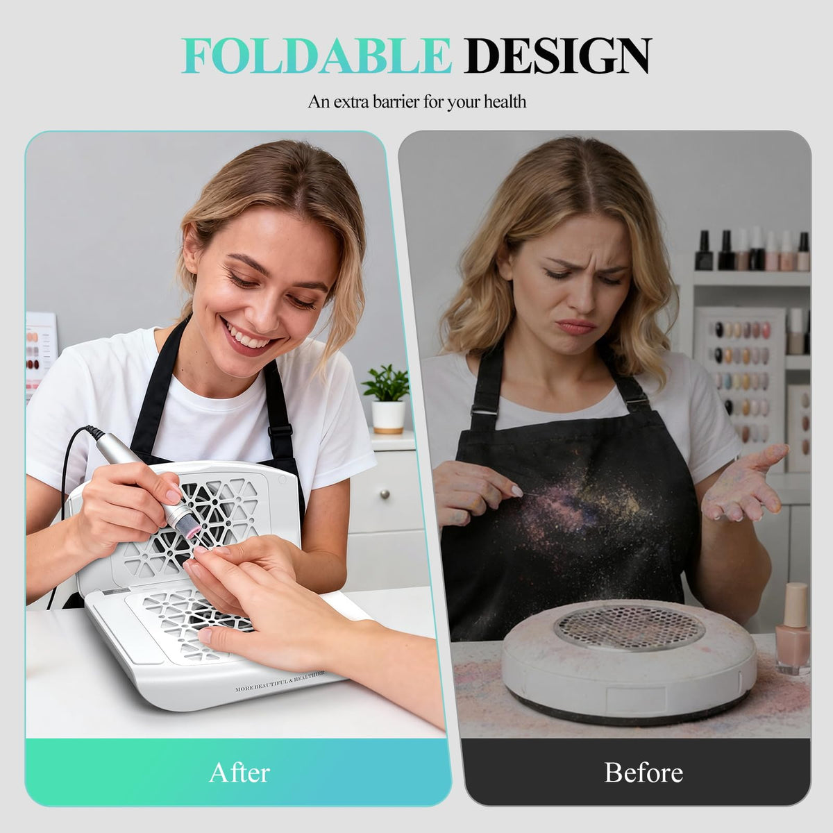 Woput Foldable Dual-Turbo Nail Dust Collector with Filter Papers