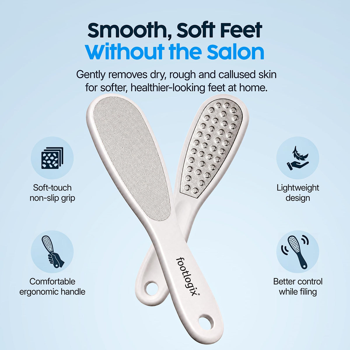 Footlogix Double-Sided Stainless Steel Foot File with Rubberized Handle