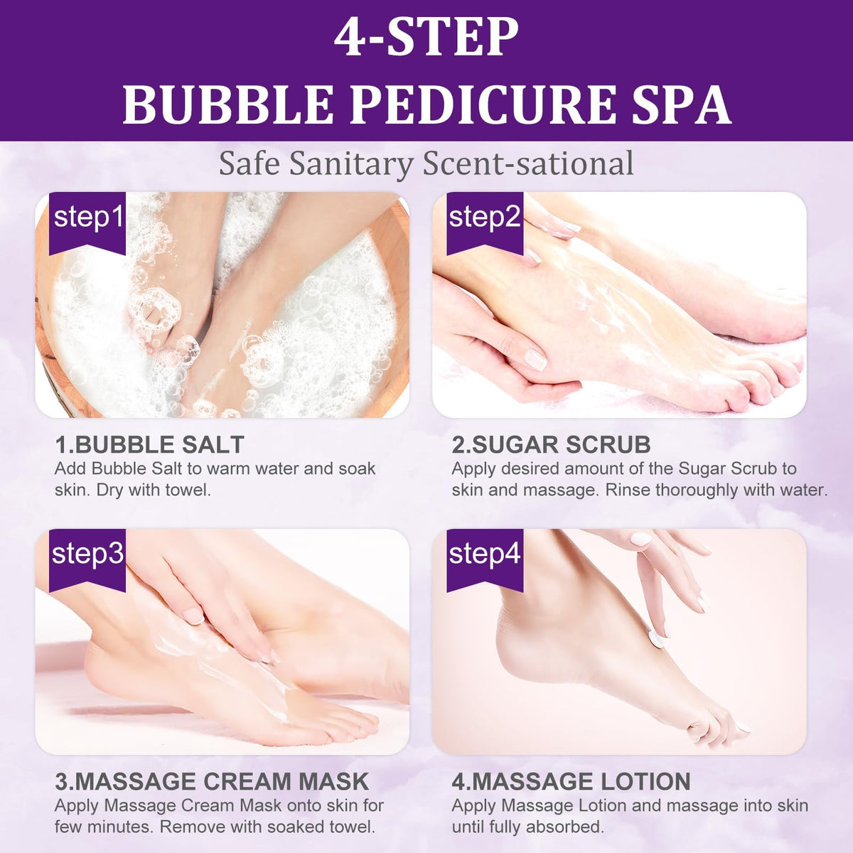 Pedicure Foot Spa Kit, 4-Step Foot Care Set