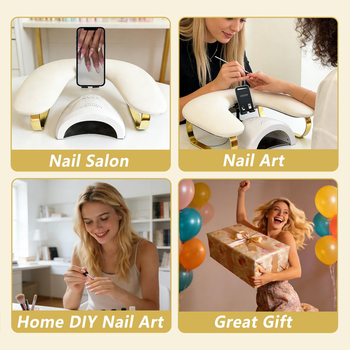 Rotating Phone Holder Nail Arm Rest with U-Shaped PU Leather Cushion
