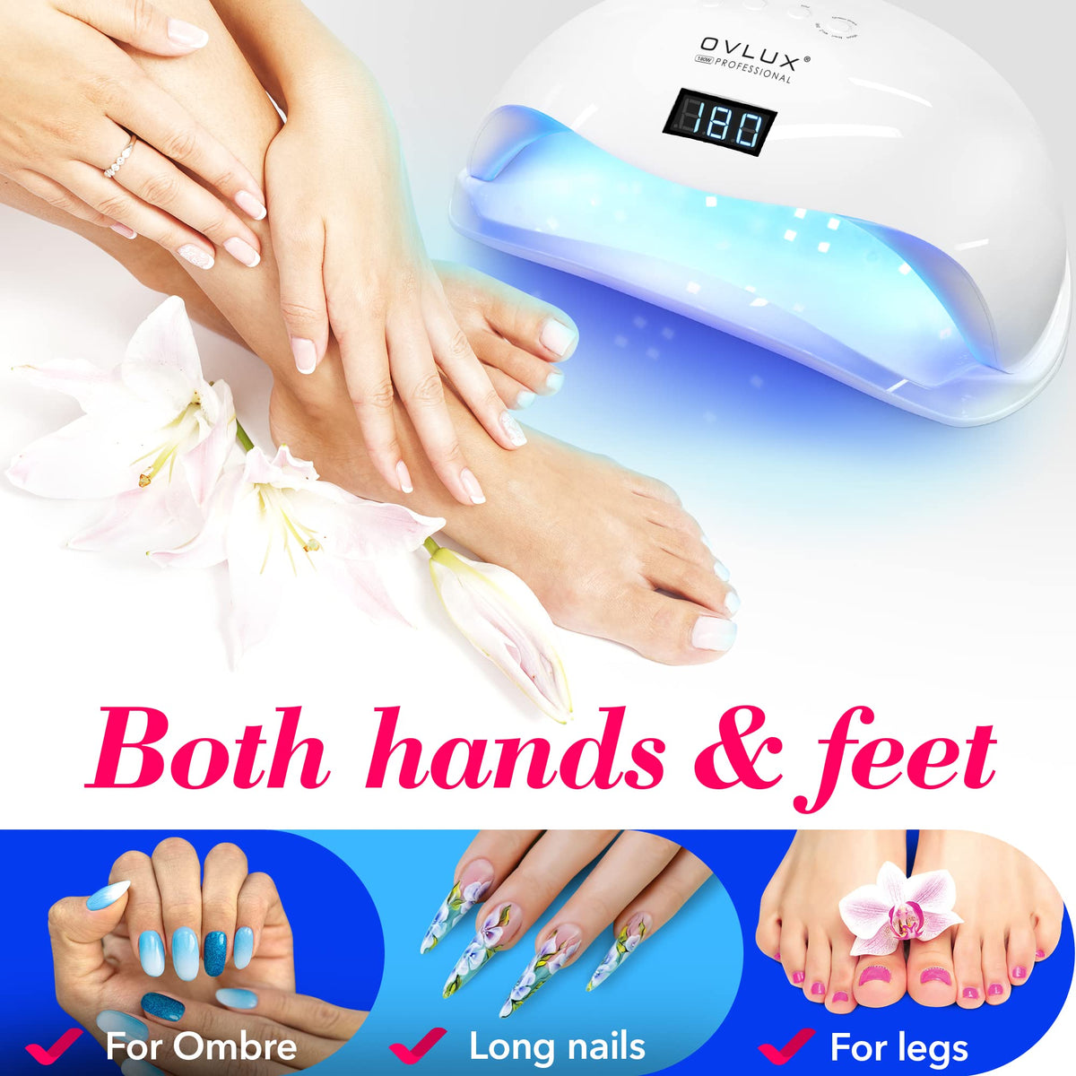 OVLUX 180W UV LED Nail Lamp with Nail Buffer & File Set
