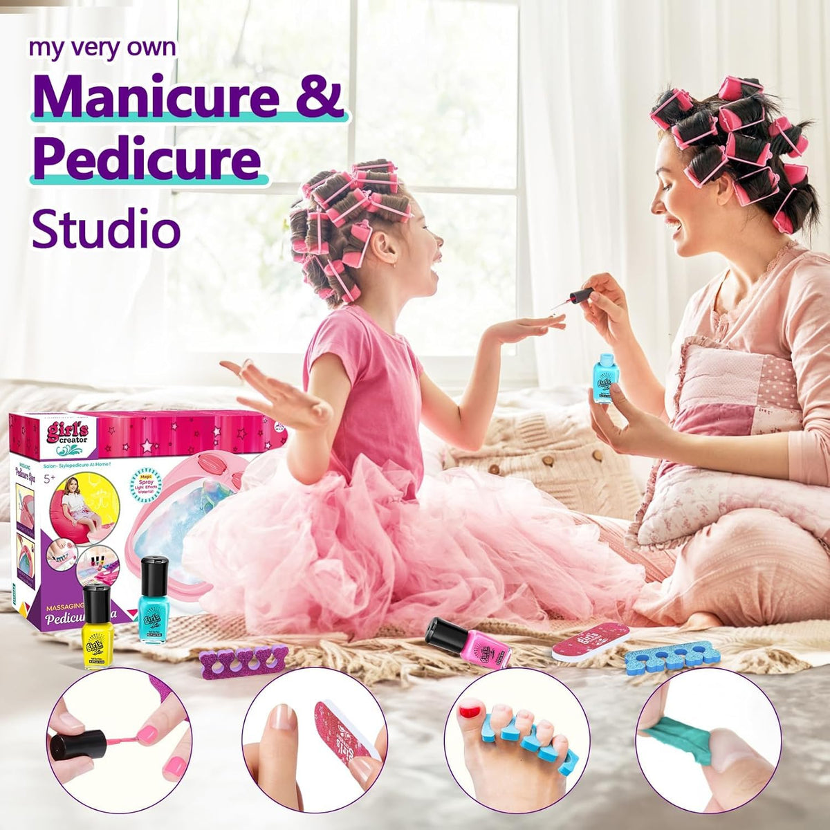Pink Spa Day Gift Set for Girls with Foot Spa, Nail Art and Accessories