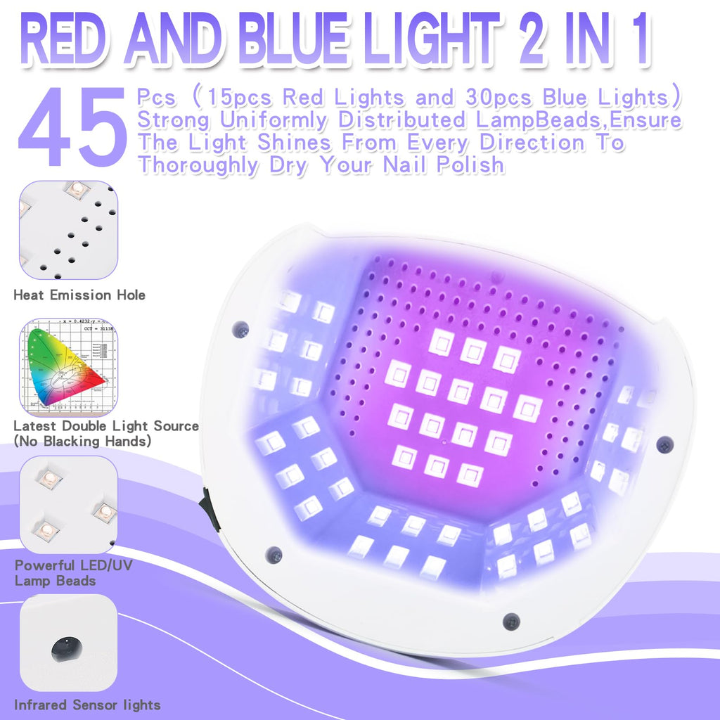 UV LED Nail Lamp, Rechargeable Cordless Gel Polish Dryer with 45 LEDs