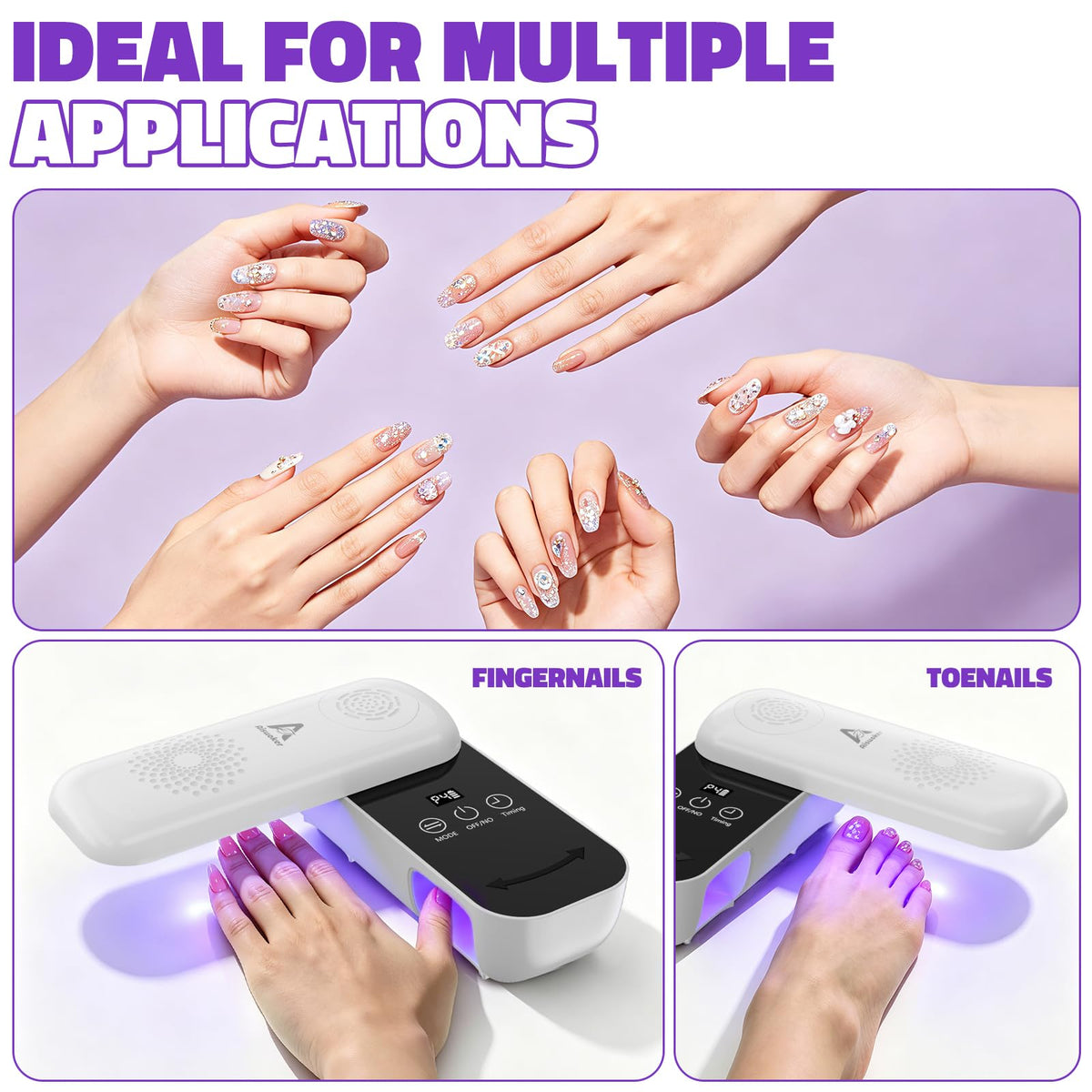 Compact Cordless UV LED Nail Lamp with 4 Modes, Timer & Rotating Panel