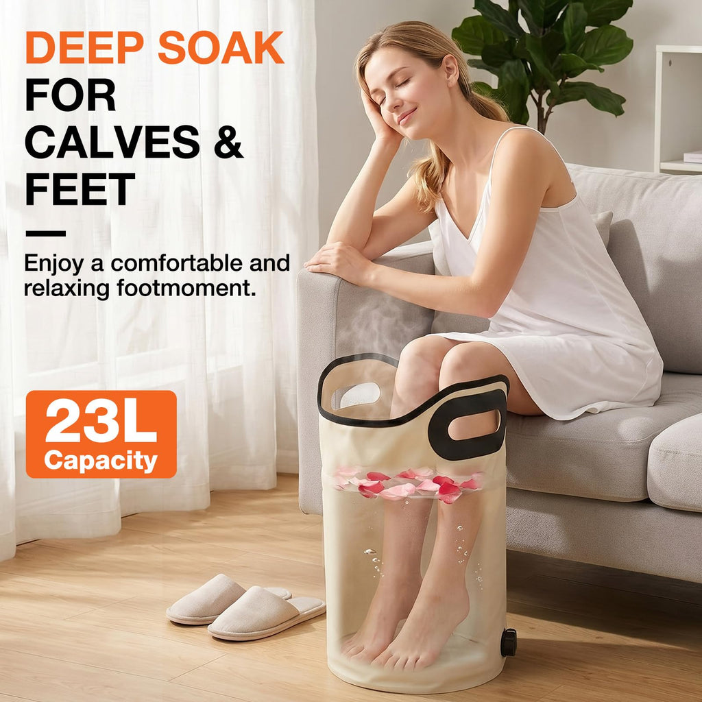 Collapsible Foot Bath Bag with Drainage Hole, Portable Folding Foot Spa Tub
