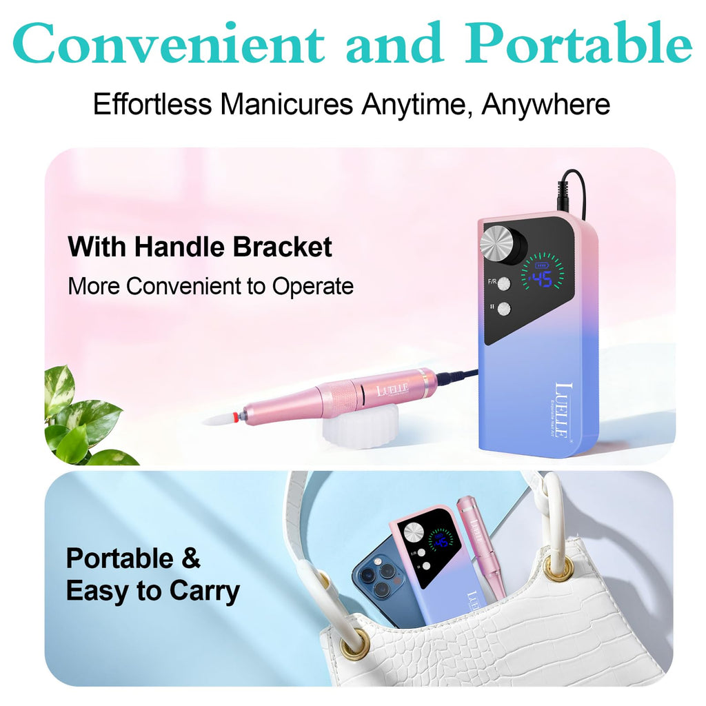 LUELLE Electric Nail Drill File 45000 RPM Rechargeable Cordless Kit