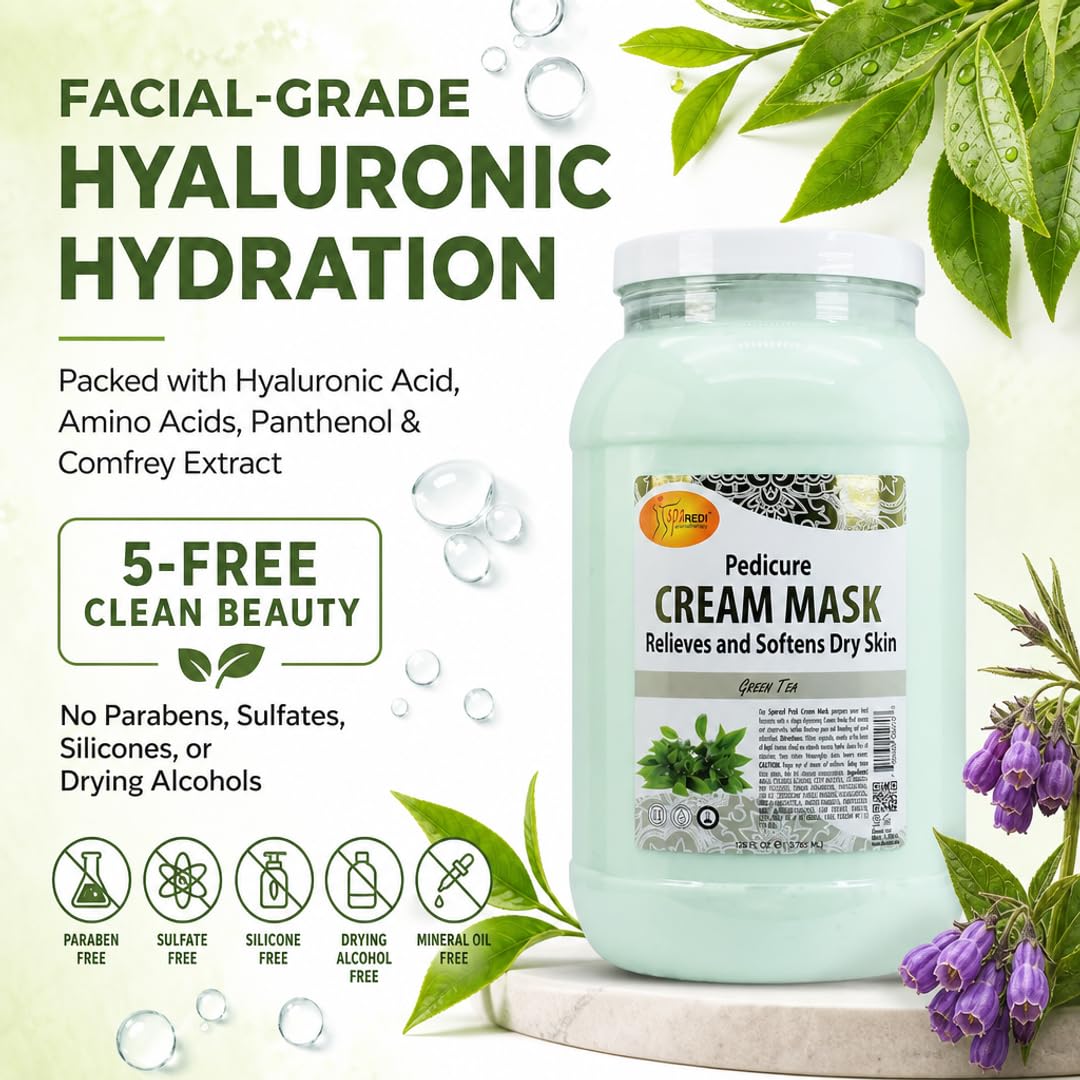 SPA REDI Green Tea Pedicure Mask with Hyaluronic Acid & Comfrey, 128 oz