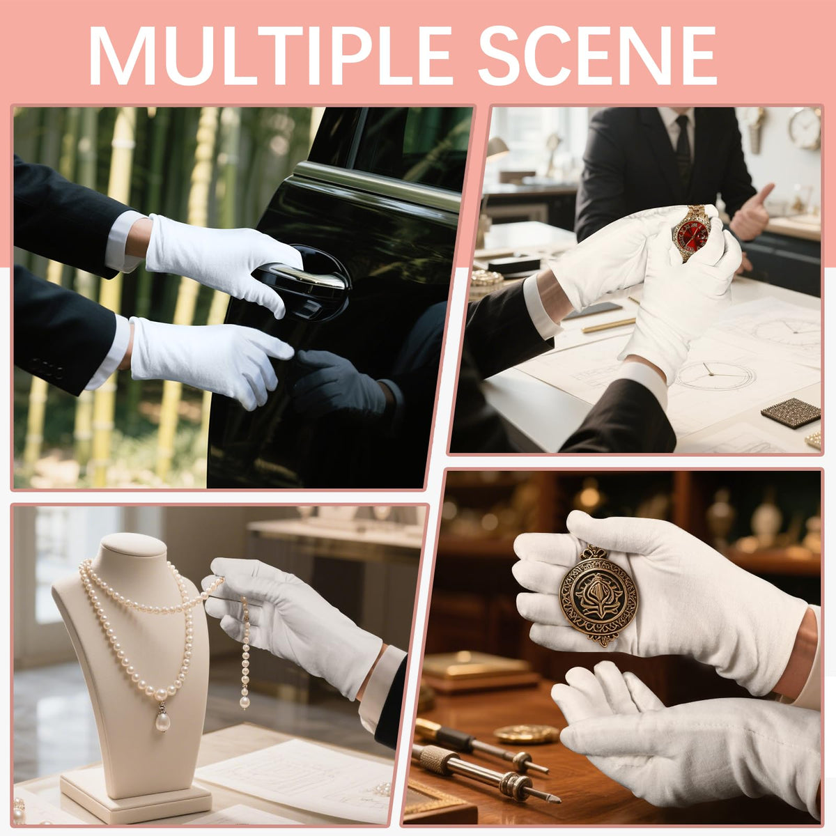 White Cotton Gloves for Dry Hands, Overnight Moisturizing & Inspection, 144 Pieces
