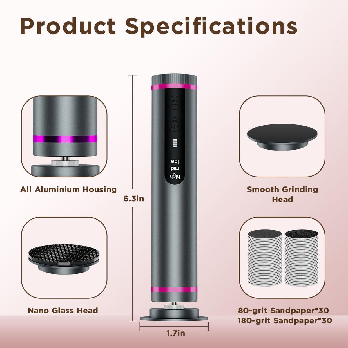 Electric Foot Callus Remover with Nano-Glass Head and Sandpaper Discs