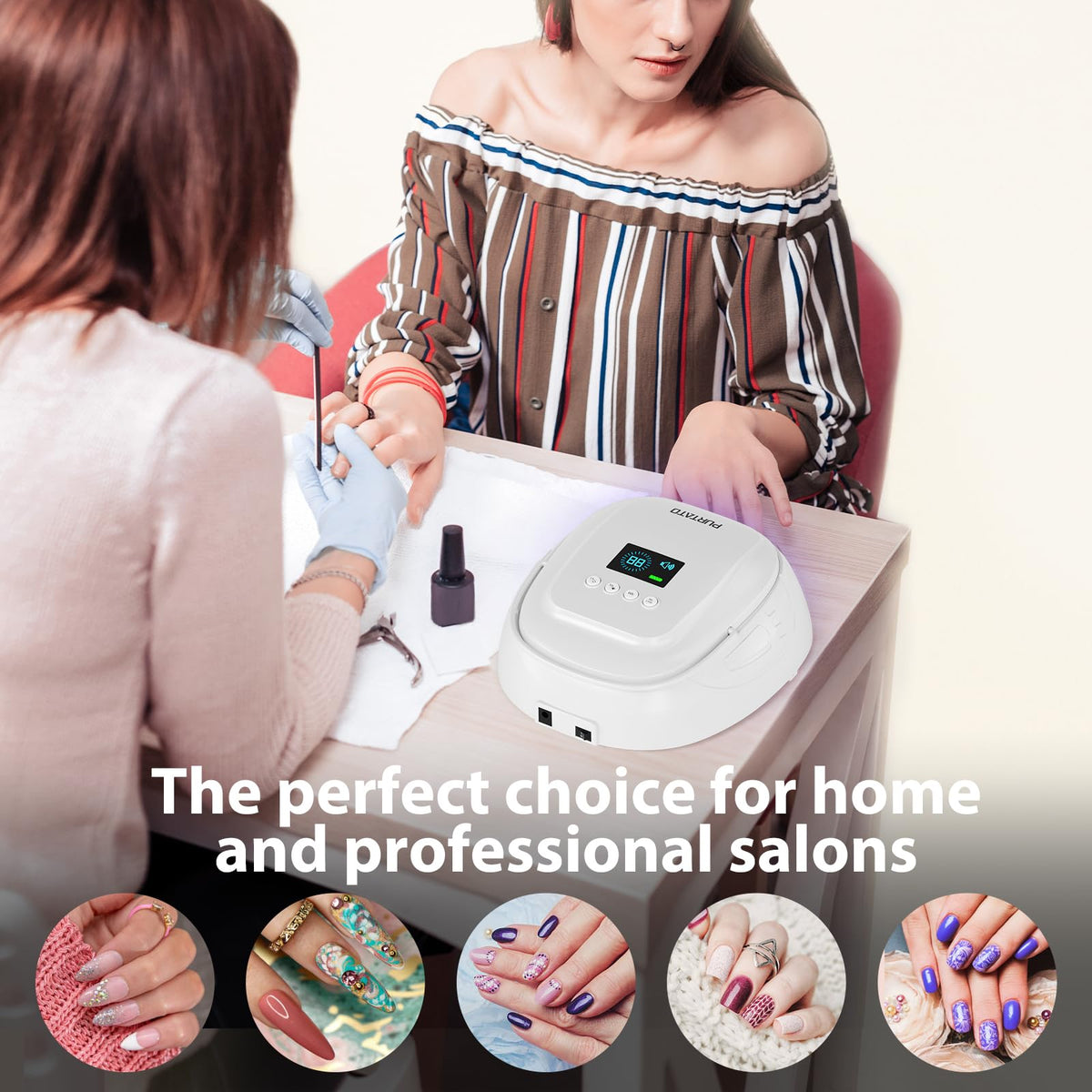 Purtato 126W Cordless Rechargeable UV LED Nail Lamp with Handle and Foot Rest