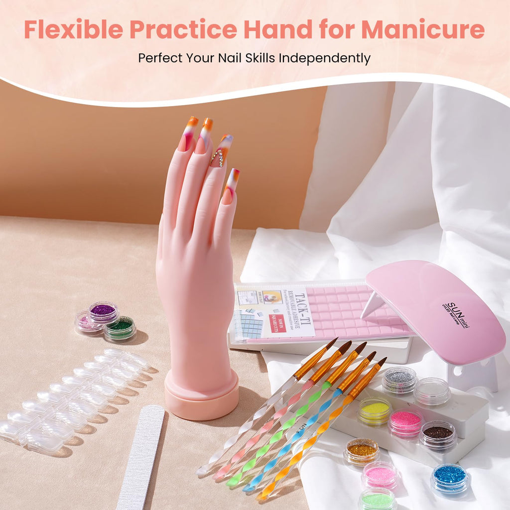 Nail Kit for Beginners with Acrylic Powder, Drill, Practice Hand and UV LED Lamp