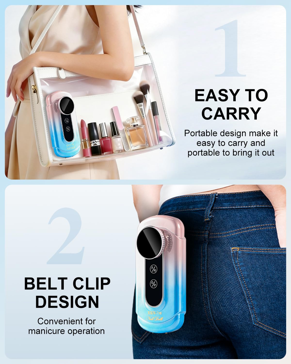 Electric Nail Drill Kit with UV LED Lamp, Cordless Rechargeable E-File