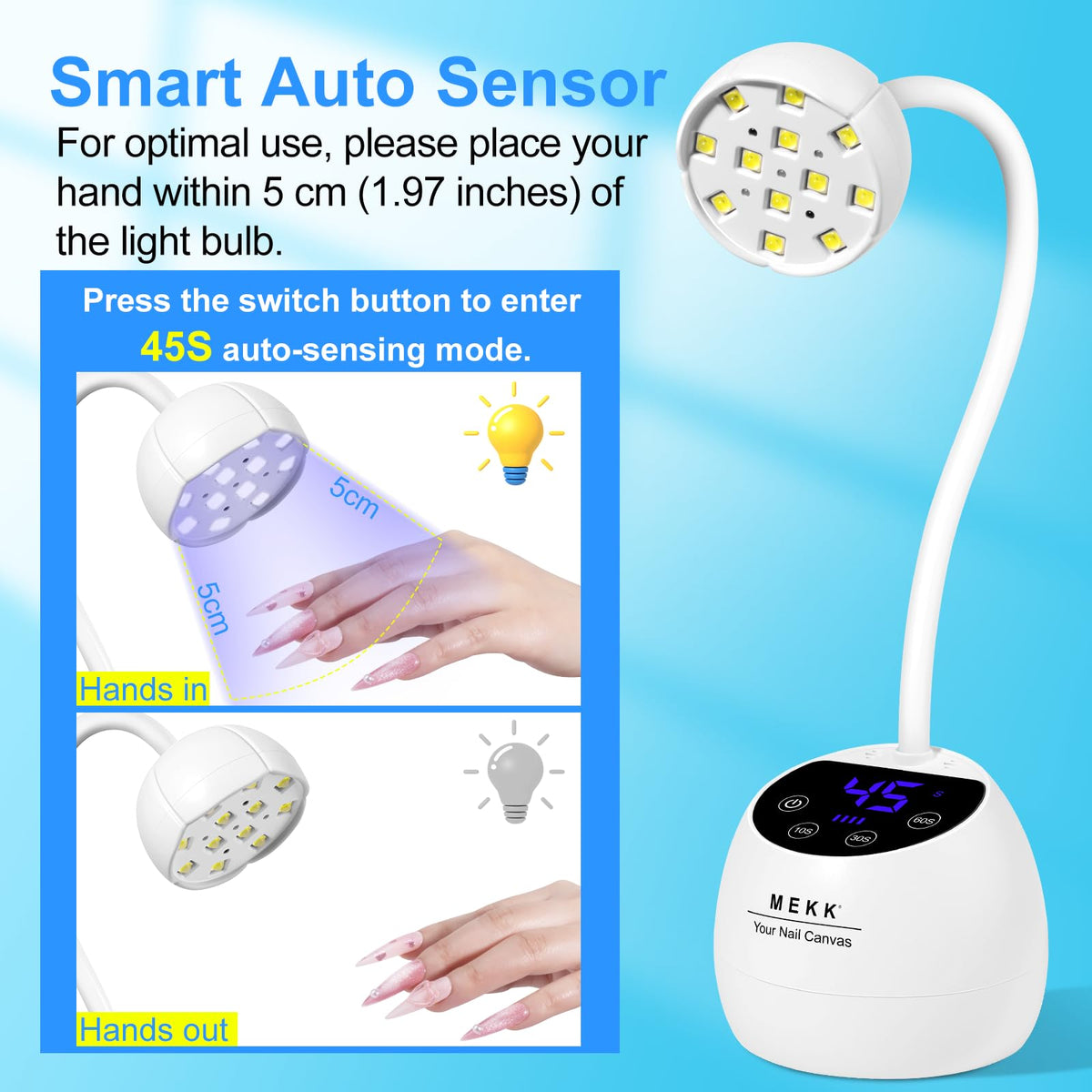 MEKK Gooseneck Flash Cure Nail Lamp, 36W Mini UV LED Light for Gel Nails