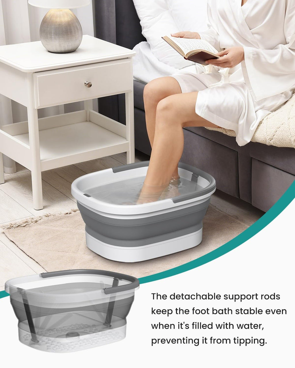 Nekteck Collapsible Foot Soaking Tub with Massage Nodes and Pumice Stone