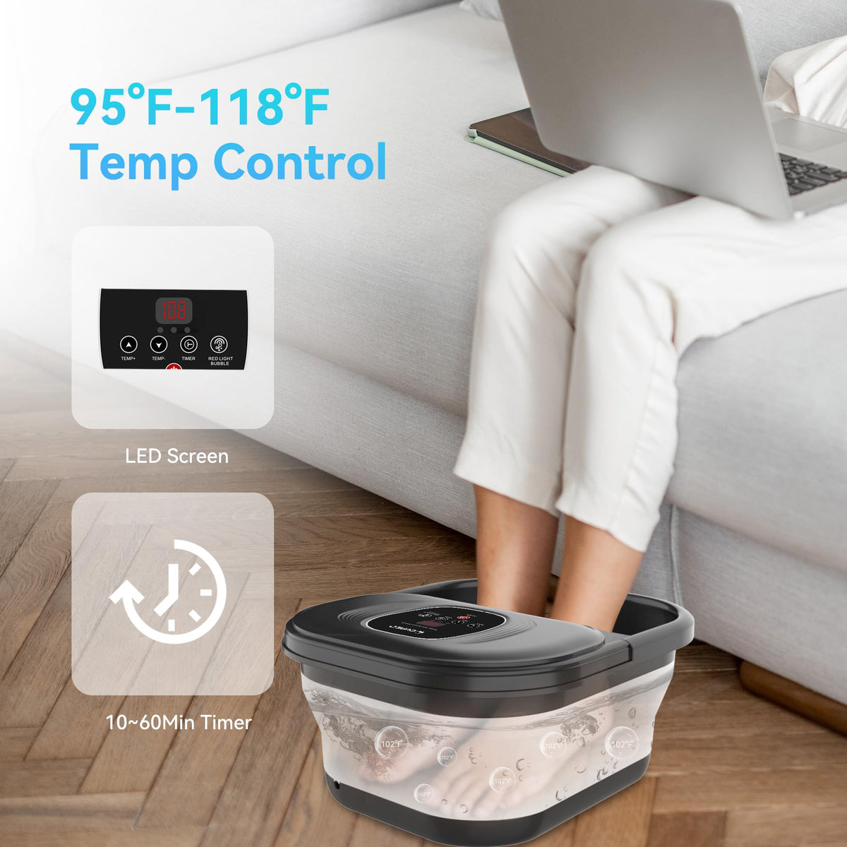 CuPiLo Collapsible Foot Spa Bath Massager with Heat and Bubbles
