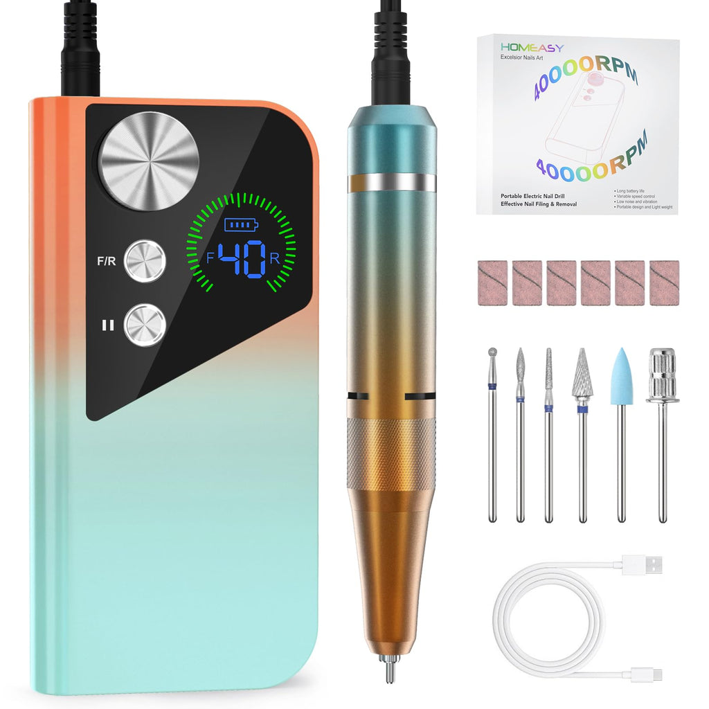 HOMEASY Rechargeable Nail Drill 40000RPM with Bits and HD LCD Screen