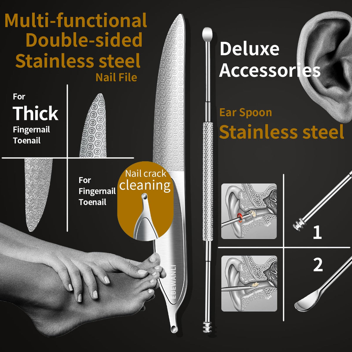 EBEWANLI Podiatrist Toenail Clipper Kit for Thick and Ingrown Nails