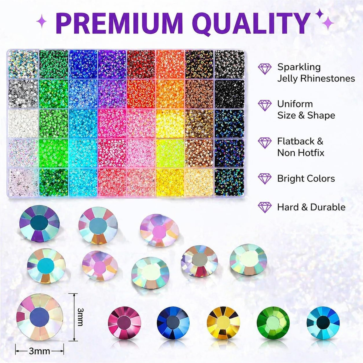 3mm Flatback Jelly Resin Rhinestones Bedazzling Kit, 40 Colors