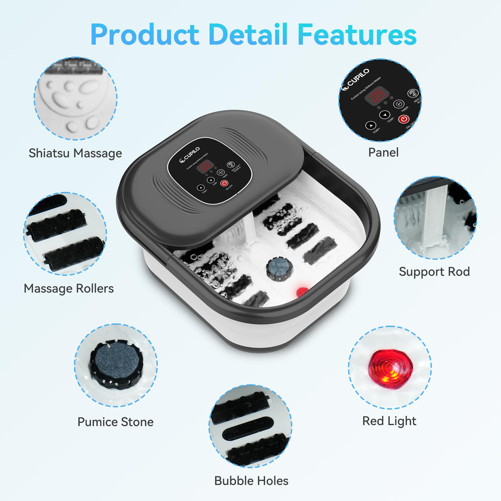 CuPiLo Collapsible Foot Spa Bath Massager with Heat and Bubbles