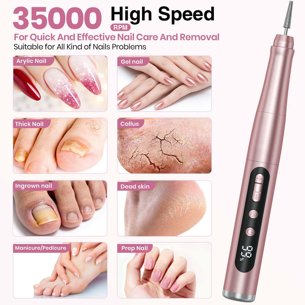 Hoxida Cordless Electric Nail Drill Kit, 35000RPM Rechargeable Nail File