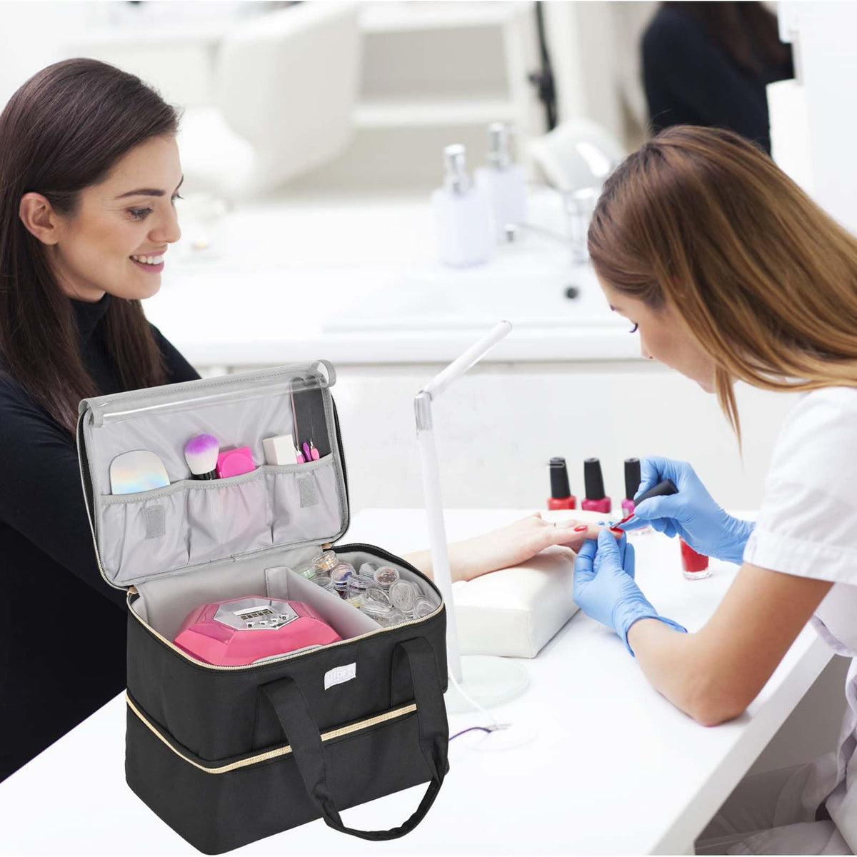 Nail Polish Organizer Bag for 40+ Bottles with Double-Layer Storage