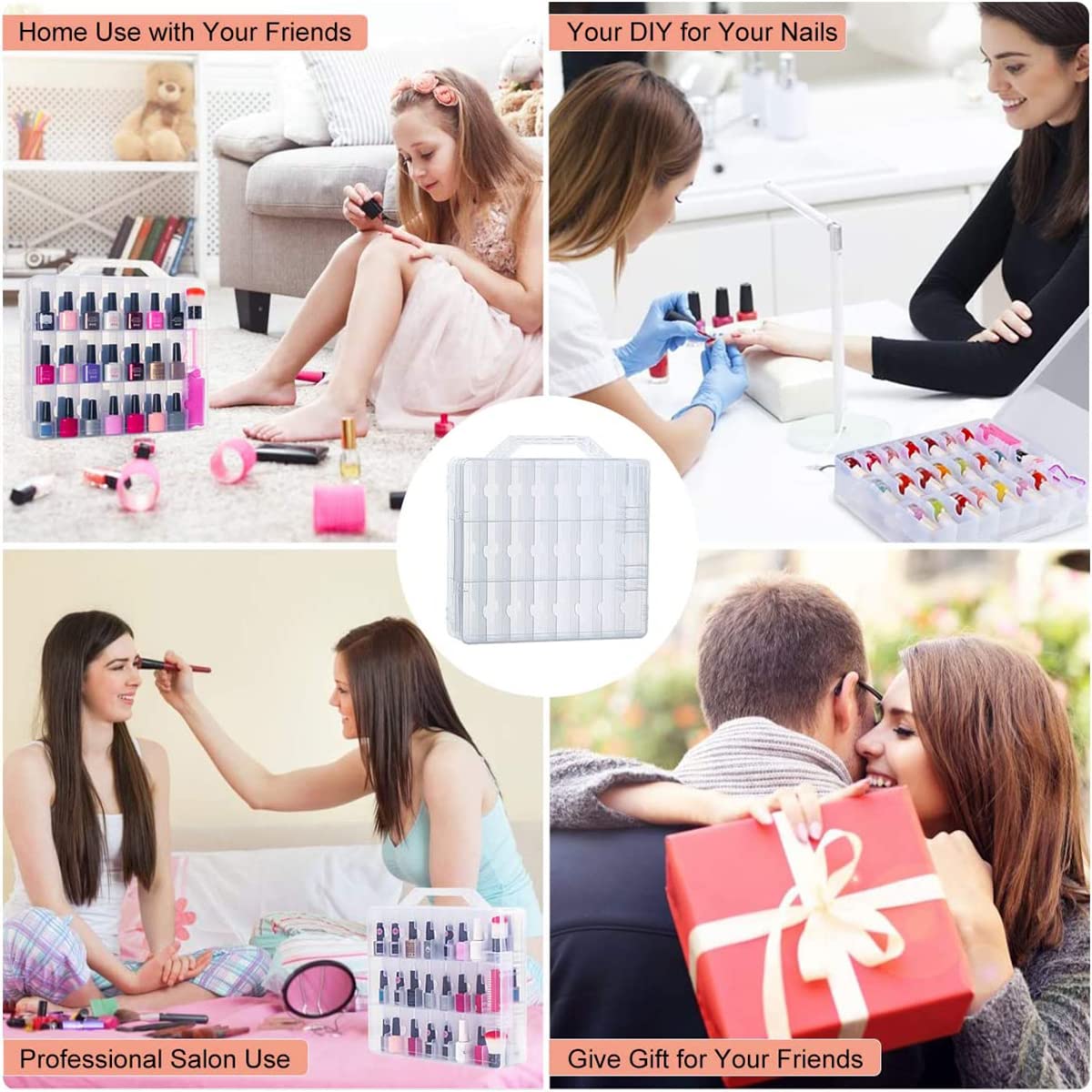 SUBAY Portable Nail Polish Organizer Case with Adjustable Dividers